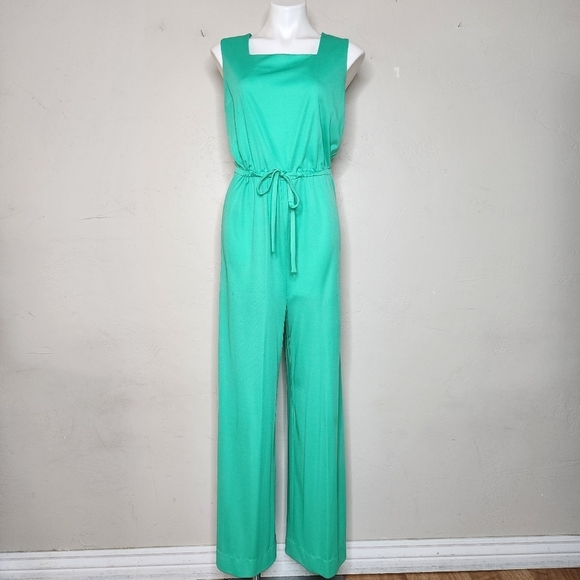 Vintage 1970s Melissa Lane Wide Leg Jumpsuit/Romper Green Size 16 - Picture 1 of 16